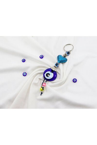Navy Blue, Heart-Shaped Colorful Beaded Handmade Glass Evil Eye Beaded Keychain