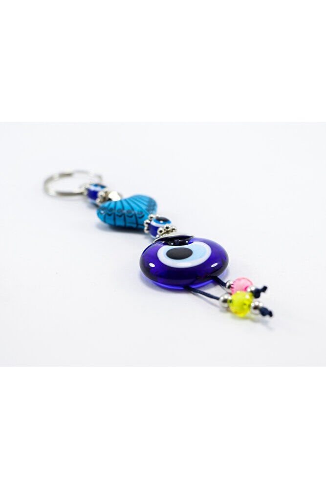 Navy Blue, Heart-Shaped Colorful Beaded Handmade Glass Evil Eye Beaded Keychain