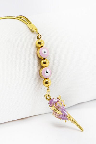 Pembe Cam Yassı Nazar Boncuklu Deniz Kabuğu Araba Dikiz Ayna Süsü, Yeni Araba Hediyesi