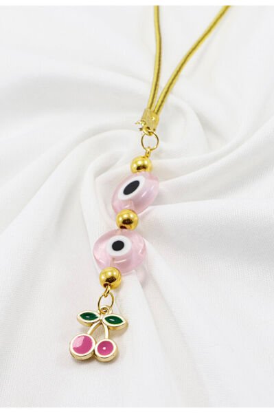 Pembe Cam Yassı Nazar Boncuklu Salkım Kiraz Araba Dikiz Ayna Süsü, Yeni Araba Hediyesi