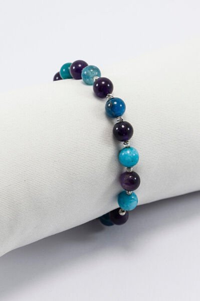 Apatit ve Ametist Doğal Taşlı Lastikli Bilekli 8mmk, Hediyelik Doğal Güzellikler