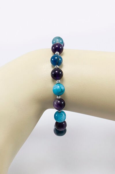 Apatit ve Ametist Doğal Taşlı Lastikli Bilekli 8mmk, Hediyelik Doğal Güzellikler