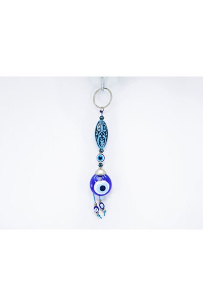 Patterned Ellipse Shaped Handmade Glass Evil Eye Beaded Keychain, Gift Keychain