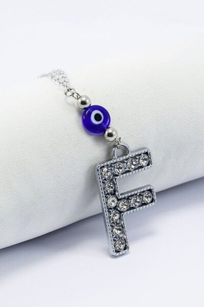 Gümüş Renkli Kristal Taşlı F Harfi Araba Dikiz Ayna Süsü, Hediyelik Nazar Boncuklu Araba Süsü