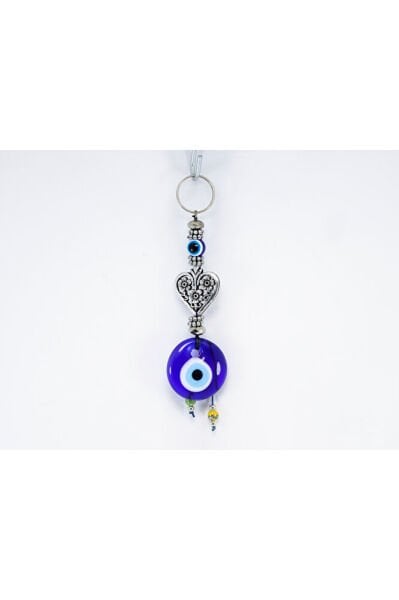 Navy Blue, Antique Floral Heart Handmade Glass Evil Eye Beaded Keychain