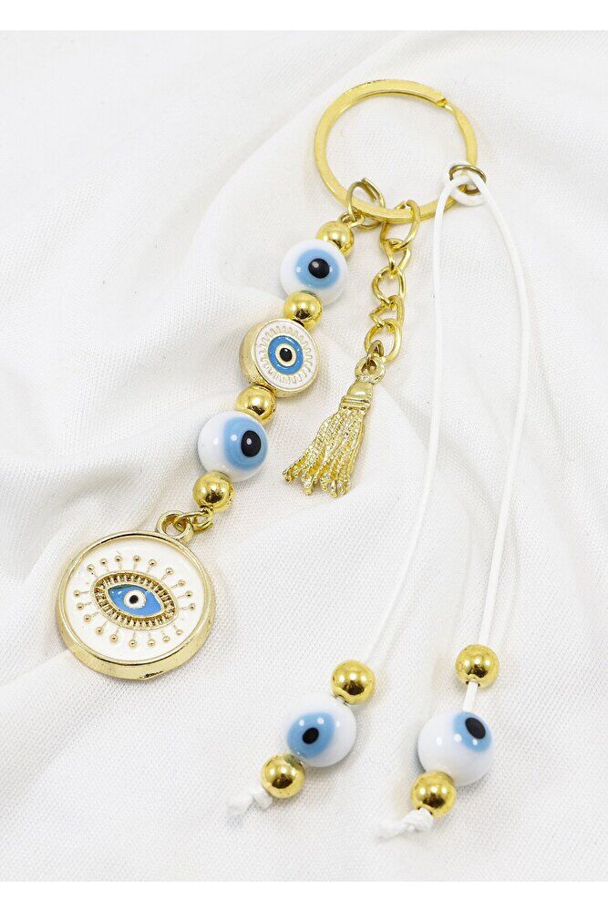 White Color, Cluster Evil Eye Beaded Eye Figure Keychain, Gift Bag Ornament