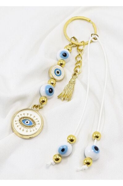 White Color, Cluster Evil Eye Beaded Eye Figure Keychain, Gift Bag Ornament