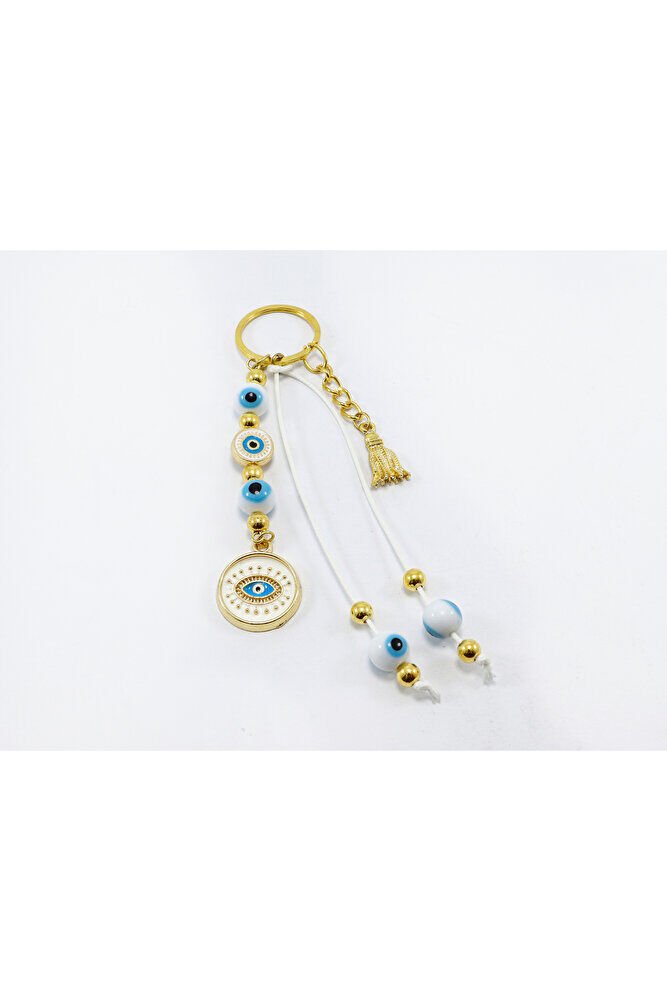 White Color, Cluster Evil Eye Beaded Eye Figure Keychain, Gift Bag Ornament