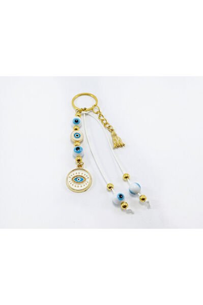 White Color, Cluster Evil Eye Beaded Eye Figure Keychain, Gift Bag Ornament