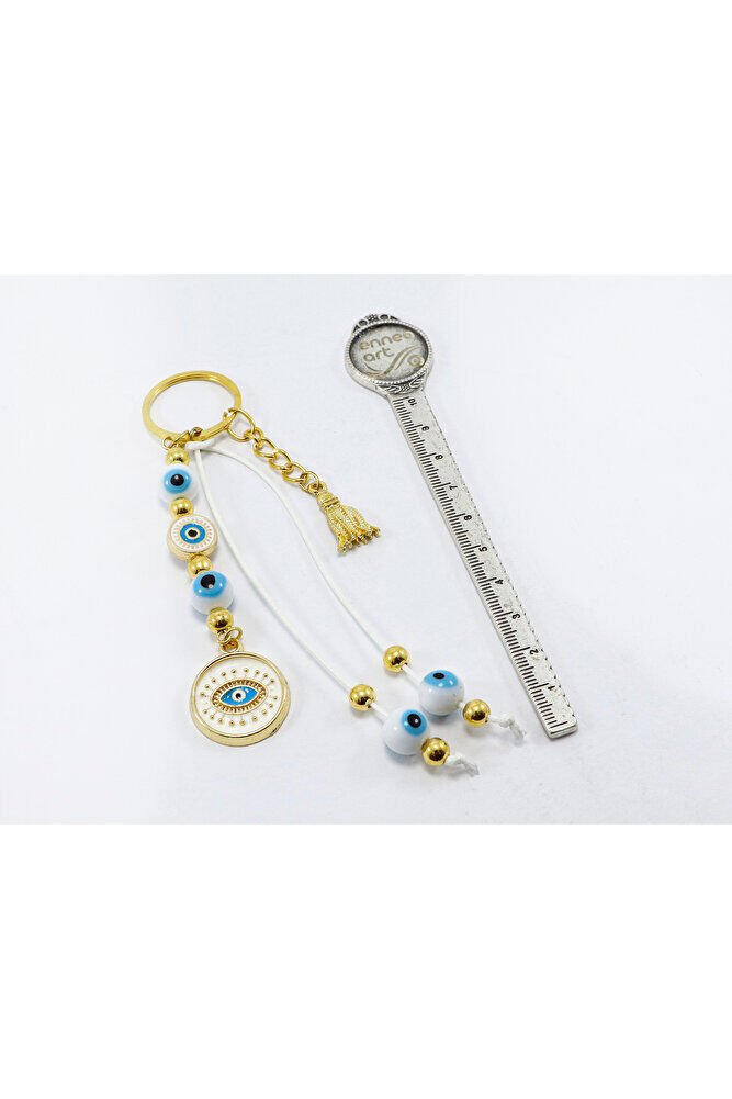 White Color, Cluster Evil Eye Beaded Eye Figure Keychain, Gift Bag Ornament