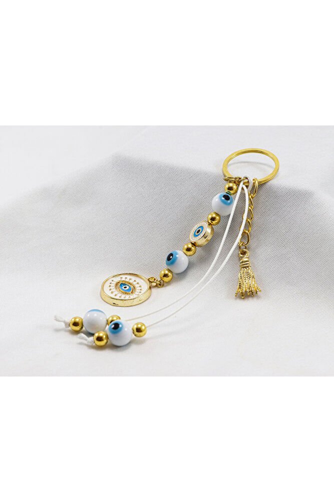 White Color, Cluster Evil Eye Beaded Eye Figure Keychain, Gift Bag Ornament