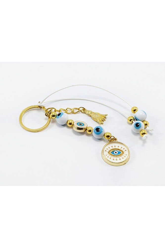 White Color, Cluster Evil Eye Beaded Eye Figure Keychain, Gift Bag Ornament