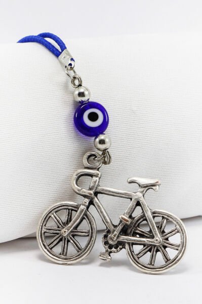 El Yapımı Yassı Cam Nazar Boncuklu Bisiklet Figürlü Araba Dikiz Ayna Süsü