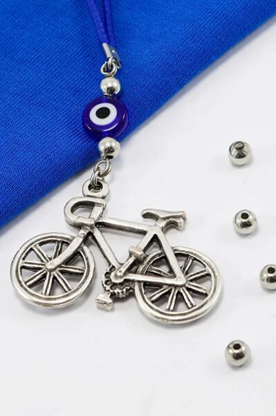 El Yapımı Yassı Cam Nazar Boncuklu Bisiklet Figürlü Araba Dikiz Ayna Süsü