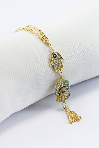 Zirkon Hamse Fatma Ana Eli Nazar Boncuğu Araba Dikiz Ayna Süsü, Püsküllü Yeni Araba Hediyesi