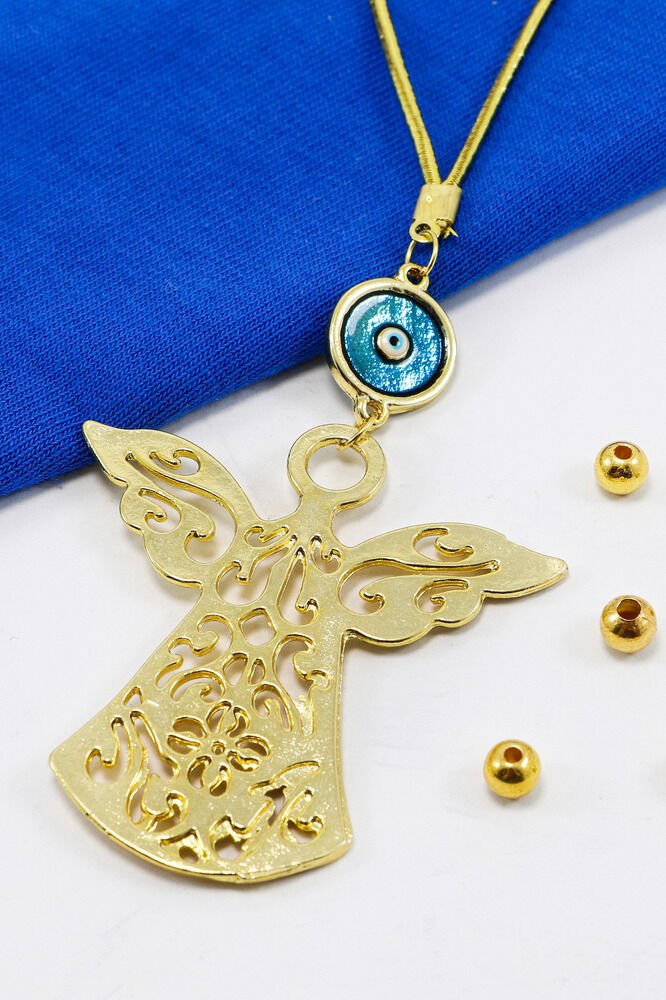 Mineli Nazarlı Melek Figürlü Araba Dikiz Ayna Süsü/Altın Renkli Melekli Yeni Araba Hediyesi