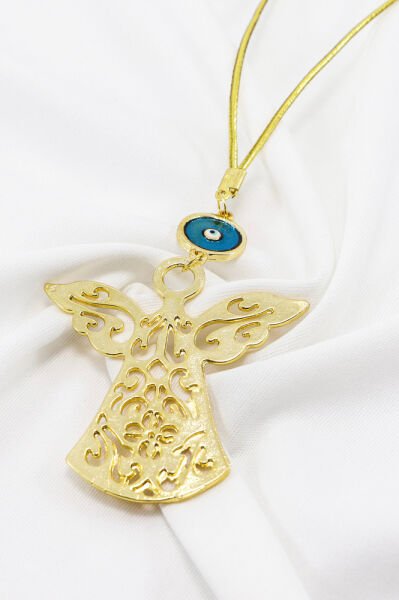 Enameled Evil Eye Angel Figured Car Rearview Mirror Ornament/Gold Colored Angel New Car Gift