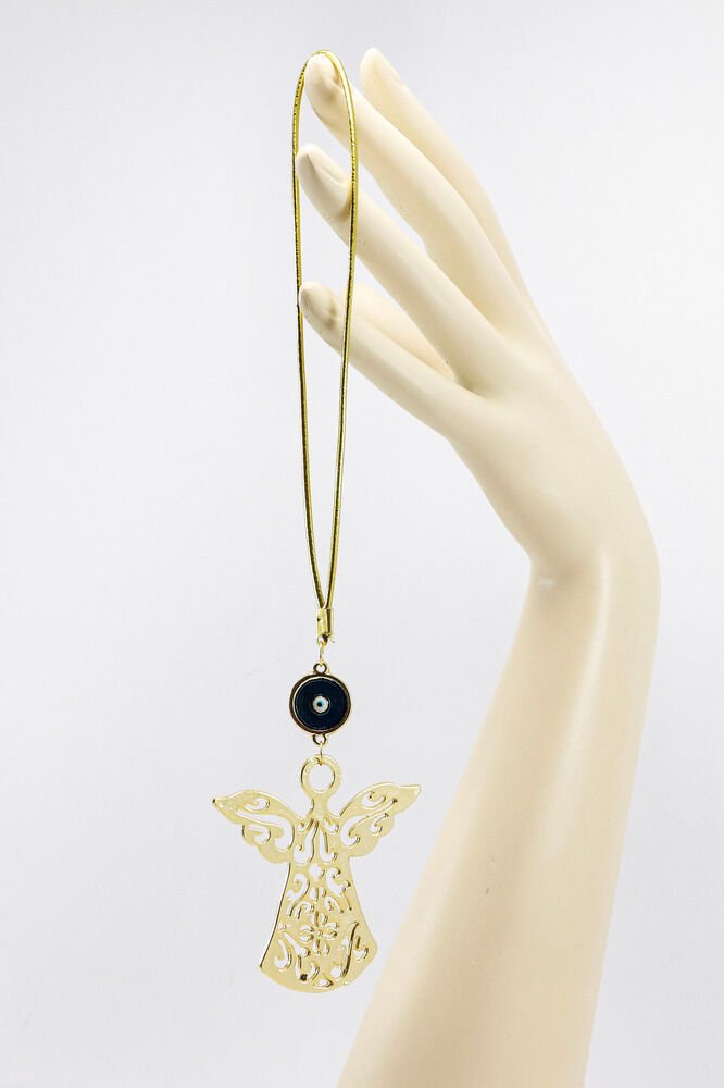 Mineli Nazarlı Melek Figürlü Araba Dikiz Ayna Süsü/Altın Renkli Melekli Yeni Araba Hediyesi