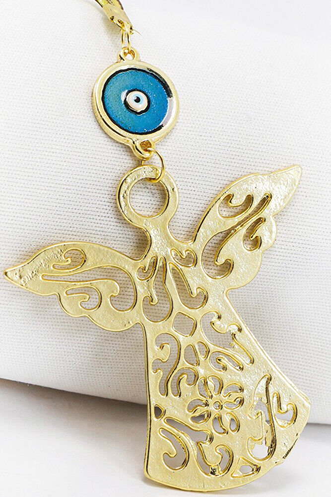 Mineli Nazarlı Melek Figürlü Araba Dikiz Ayna Süsü/Altın Renkli Melekli Yeni Araba Hediyesi