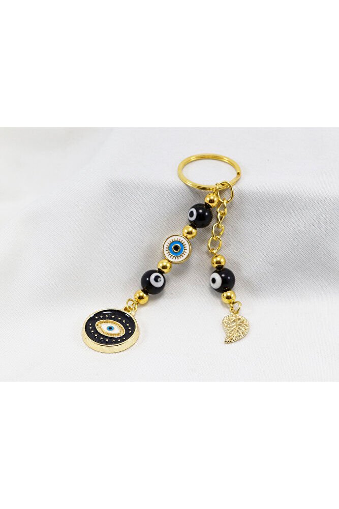 Siyah Renkli, Nazar Boncuklu Göz Figürlü Araba Dikiz Ayna Süsü, Hediyelik Çanta Süsü