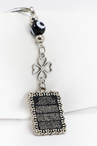 El Yapımı Siyah Nazar Boncuklu Çelik Yonca Nazar Ayeti Araba Dikiz Ayna Süsü, Yeni Araba Hediyesi