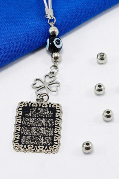 El Yapımı Siyah Nazar Boncuklu Çelik Yonca Nazar Ayeti Araba Dikiz Ayna Süsü, Yeni Araba Hediyesi