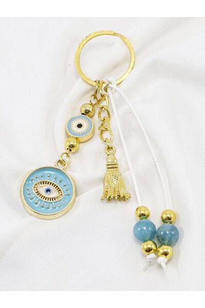 Handmade Turquoise Natural Stone Tasseled Eye Figured Car Rearview Mirror Ornament, Gift Bag Ornament