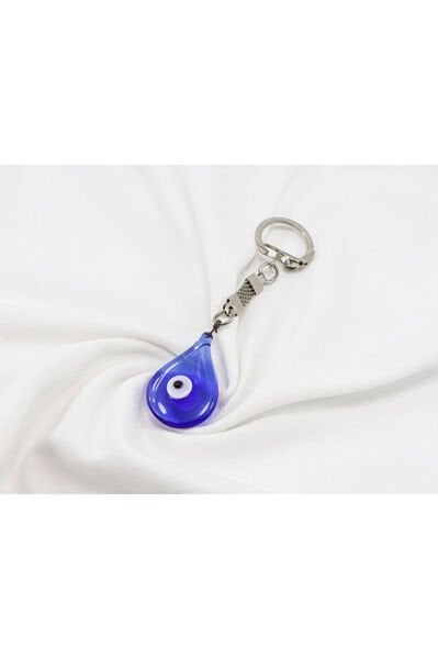 Navy Blue Double-Sided Drop-Shaped Evil Eye Bead Keychain, Evil Eye Beaded Bag Ornament for Gift