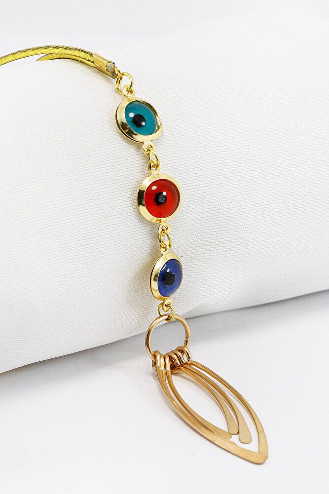 Gold Color Framed Evil Eye Beaded Metal Tassel Car Rearview Mirror Ornament, New Car Gift