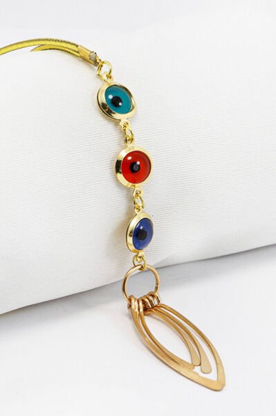 Gold Renkli Çerçeveli Nazar Boncuklu Metal Püsküllü Araba Dikiz Ayna Süsü, Yeni Araba Hediyesi