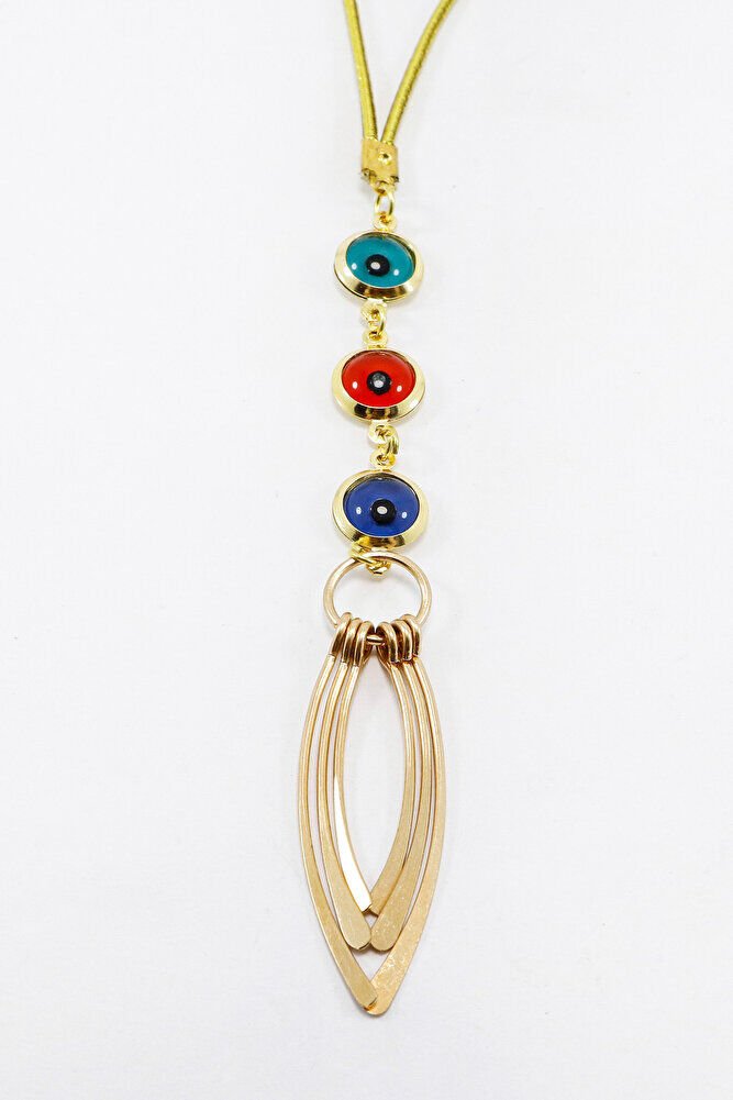 Gold Color Framed Evil Eye Beaded Metal Tassel Car Rearview Mirror Ornament, New Car Gift