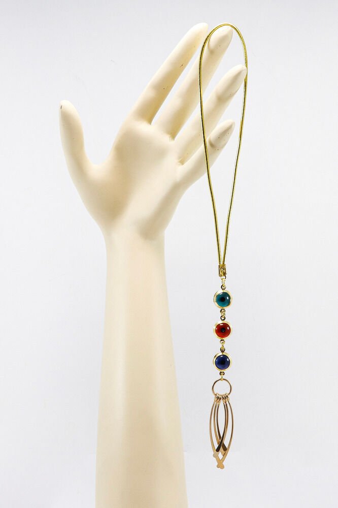 Gold Color Framed Evil Eye Beaded Metal Tassel Car Rearview Mirror Ornament, New Car Gift