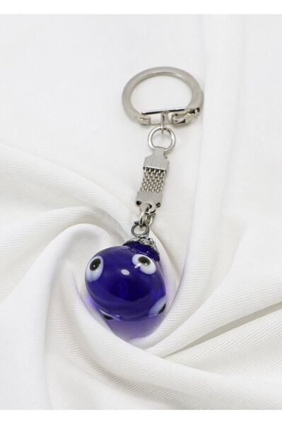 Navy Blue Globe Multi-Eyed Evil Eye Bead Keychain, Evil Eye Beaded Gift Bag Ornament