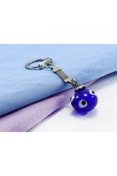 Navy Blue Globe Multi-Eyed Evil Eye Bead Keychain, Evil Eye Beaded Gift Bag Ornament