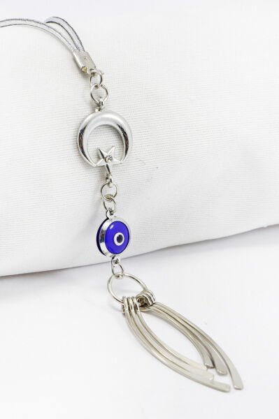 Ay Yıldızlı Çerçeveli Nazar Metal Püsküllü Araba Dikiz Ayna Süsü, Yeni Araba Hediyesi