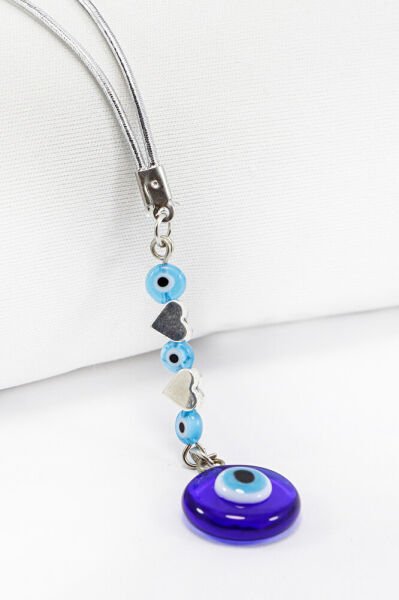 Turkuaz Nazarlı El Yapımı Cam Nazar Boncuklu Araba Dikiz Ayna Süsü, Kalpli Yeni Araba Hediyesi