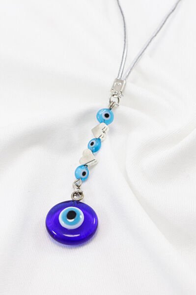 Turkuaz Nazarlı El Yapımı Cam Nazar Boncuklu Araba Dikiz Ayna Süsü, Kalpli Yeni Araba Hediyesi