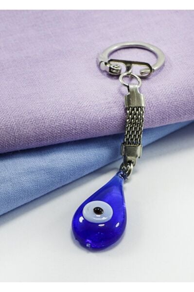 Dark Blue Glass Drop Evil Eye Bead Keychain, Evil Eye Beaded Gift Bag Ornament