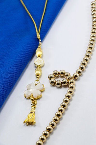 Metal Yıldız Boncuklu Krem Yonca Araba Dikiz Ayna Süsü, Yeni Araba Hediyesi