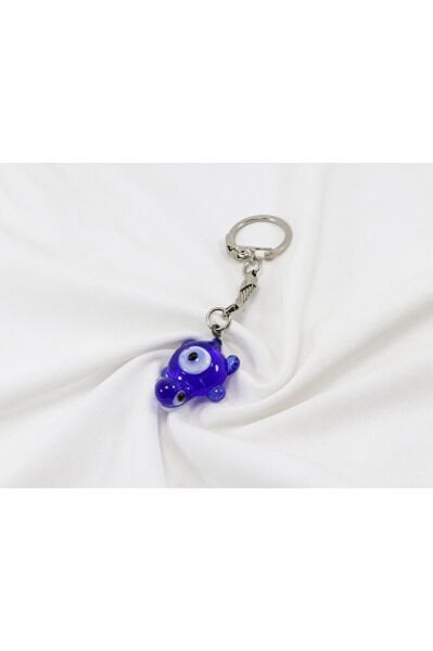 Dark Blue Glass Turtle Figured Evil Eye Bead Keychain, Evil Eye Beaded Gift Bag Ornament