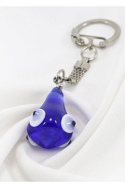 Dark Blue Glass Cone Evil Eye Bead Keychain, Evil Eye Beaded Gift Bag Ornament