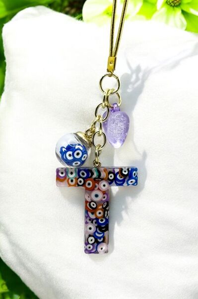 Colorful Evil Eye Beaded Letter T Car Rearview Mirror Ornament, New Car Gift