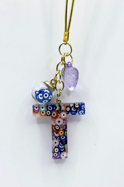 Colorful Evil Eye Beaded Letter T Car Rearview Mirror Ornament, New Car Gift