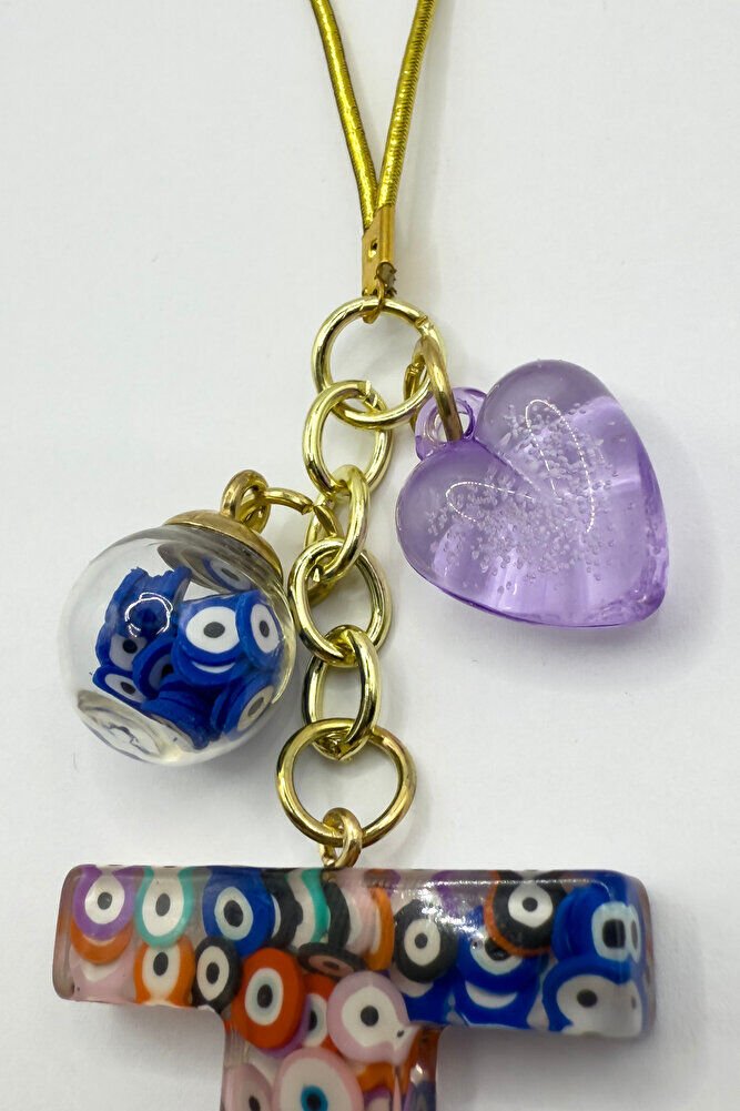 Colorful Evil Eye Beaded Letter T Car Rearview Mirror Ornament, New Car Gift