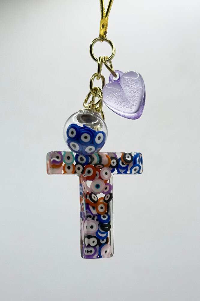 Colorful Evil Eye Beaded Letter T Car Rearview Mirror Ornament, New Car Gift