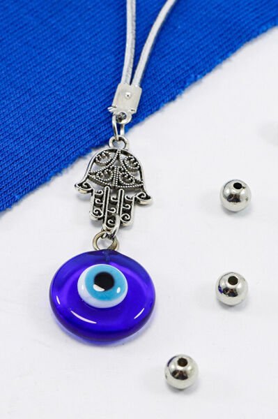 Metal Hamseli El Yapımı Cam Nazar Boncuklu Araba Dikiz Ayna Süsü, Yeni Araba Hediyesi