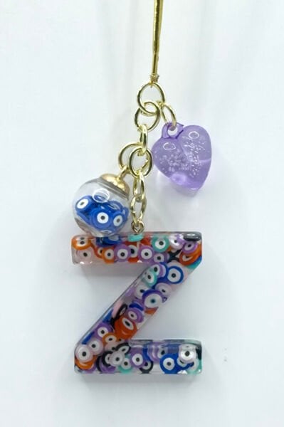 Colorful Evil Eye Beaded Letter Z Car Rearview Mirror Ornament, Handmade Gift Bag Ornament