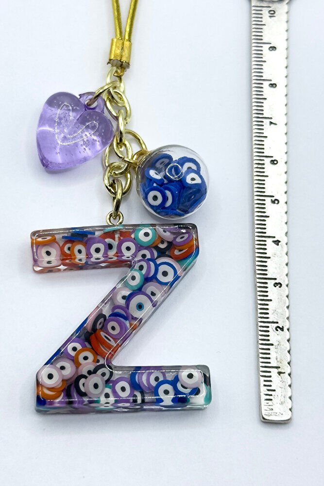 Renkli Nazar Boncuklu Z Harfi Araba Dikiz Ayna Süsü, El Yapımı Hediyelik Çanta Süsü