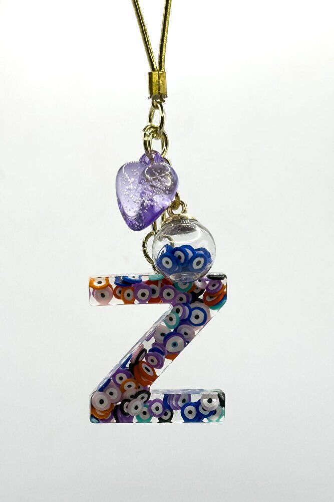 Renkli Nazar Boncuklu Z Harfi Araba Dikiz Ayna Süsü, El Yapımı Hediyelik Çanta Süsü