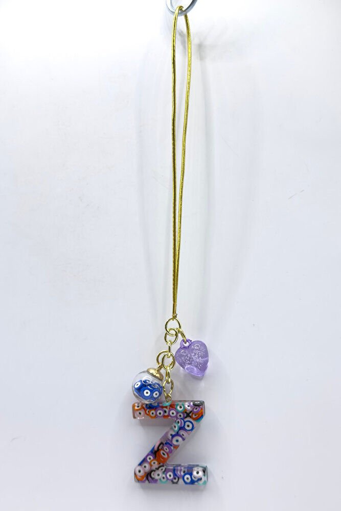 Renkli Nazar Boncuklu Z Harfi Araba Dikiz Ayna Süsü, El Yapımı Hediyelik Çanta Süsü